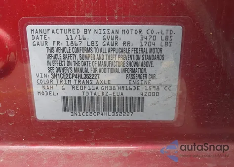 2017 Nissan Versa Note Sv z USA, uszkodzony, nr VIN 3N1CE2CP4HL352227